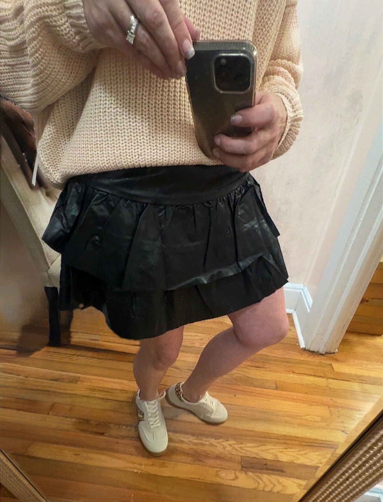 Very J Tiered Leather Skirt