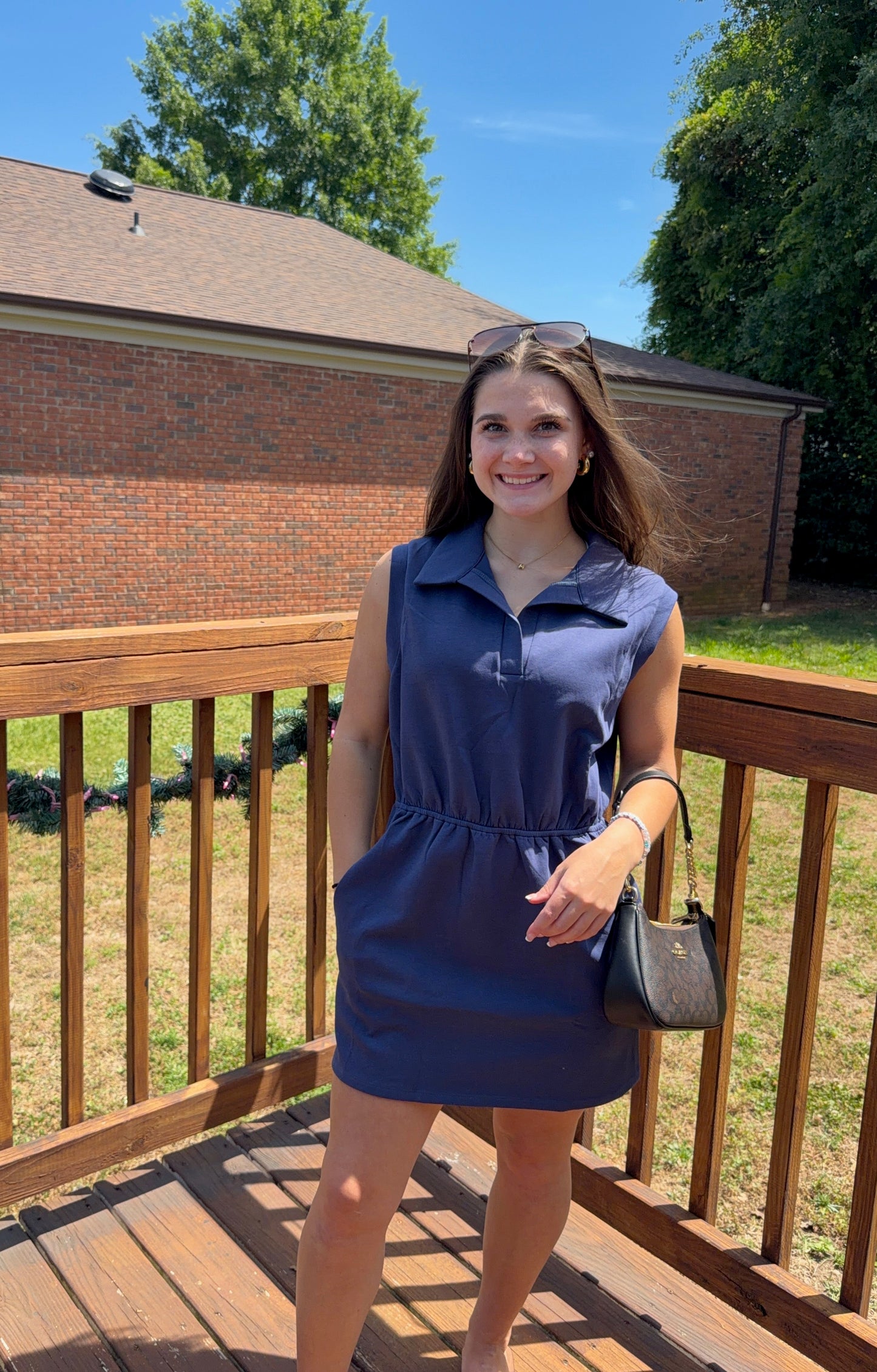 Women's Sleeveless Scuba Polo Dress with Pockets