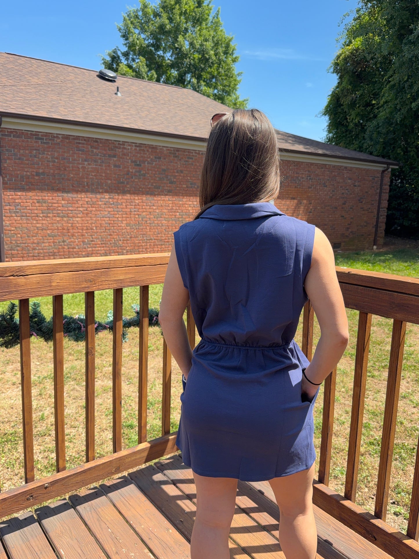 Women's Sleeveless Scuba Polo Dress with Pockets