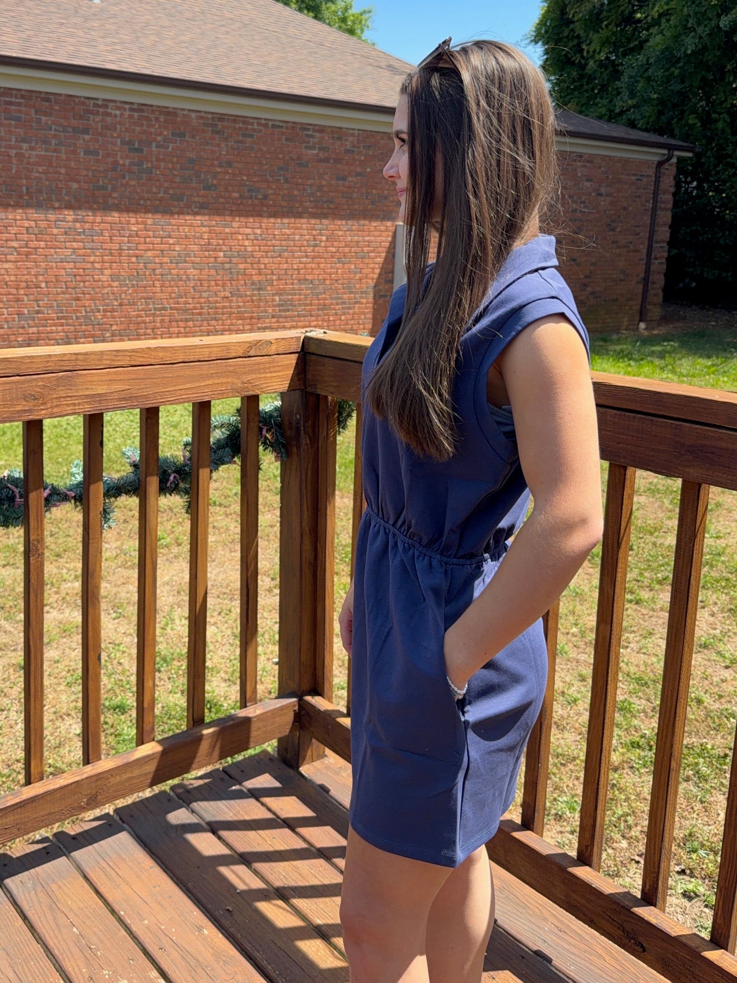 Women's Sleeveless Scuba Polo Dress with Pockets