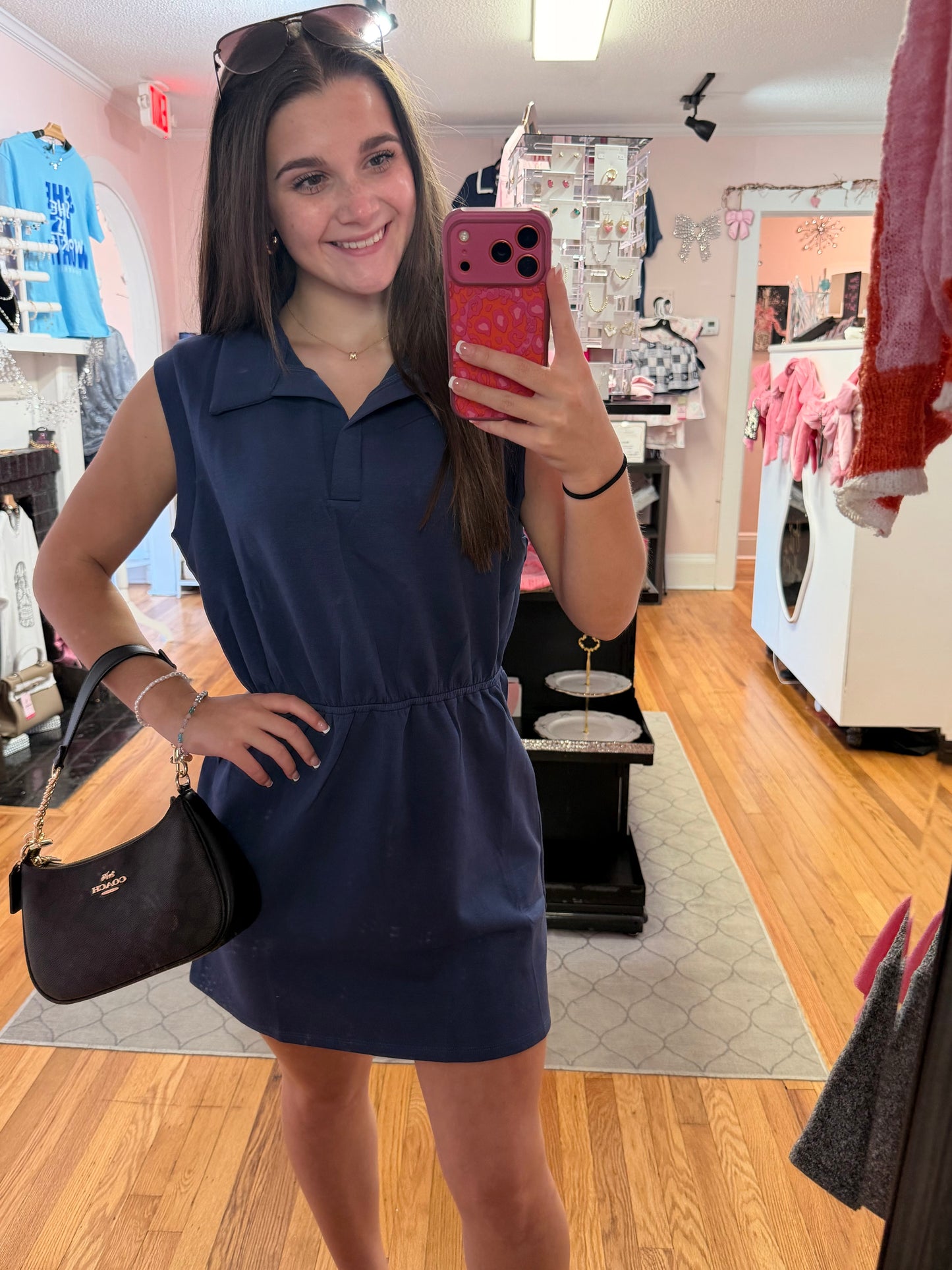 Women's Sleeveless Scuba Polo Dress with Pockets