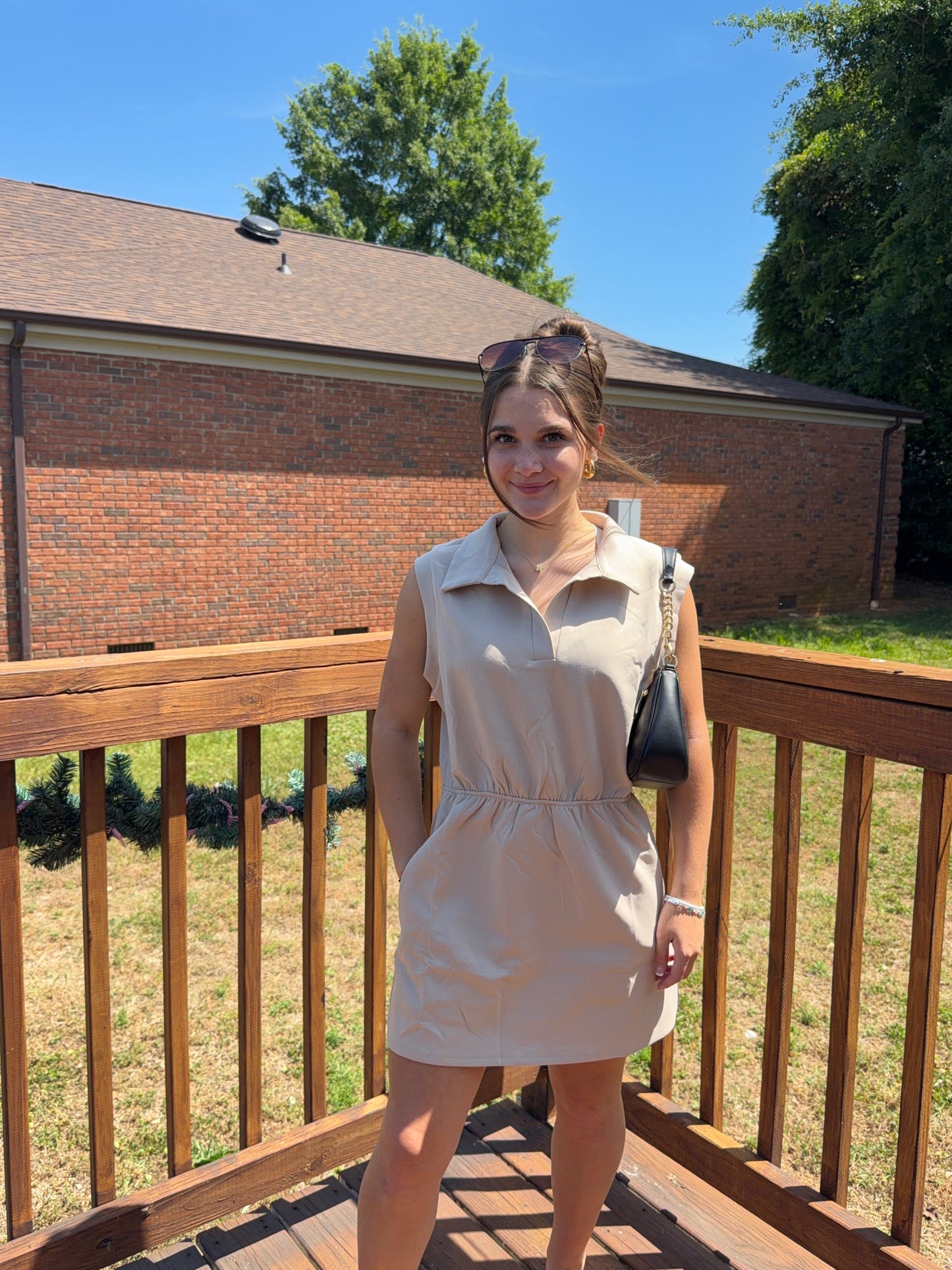 Women's Sleeveless Scuba Polo Dress with Pockets