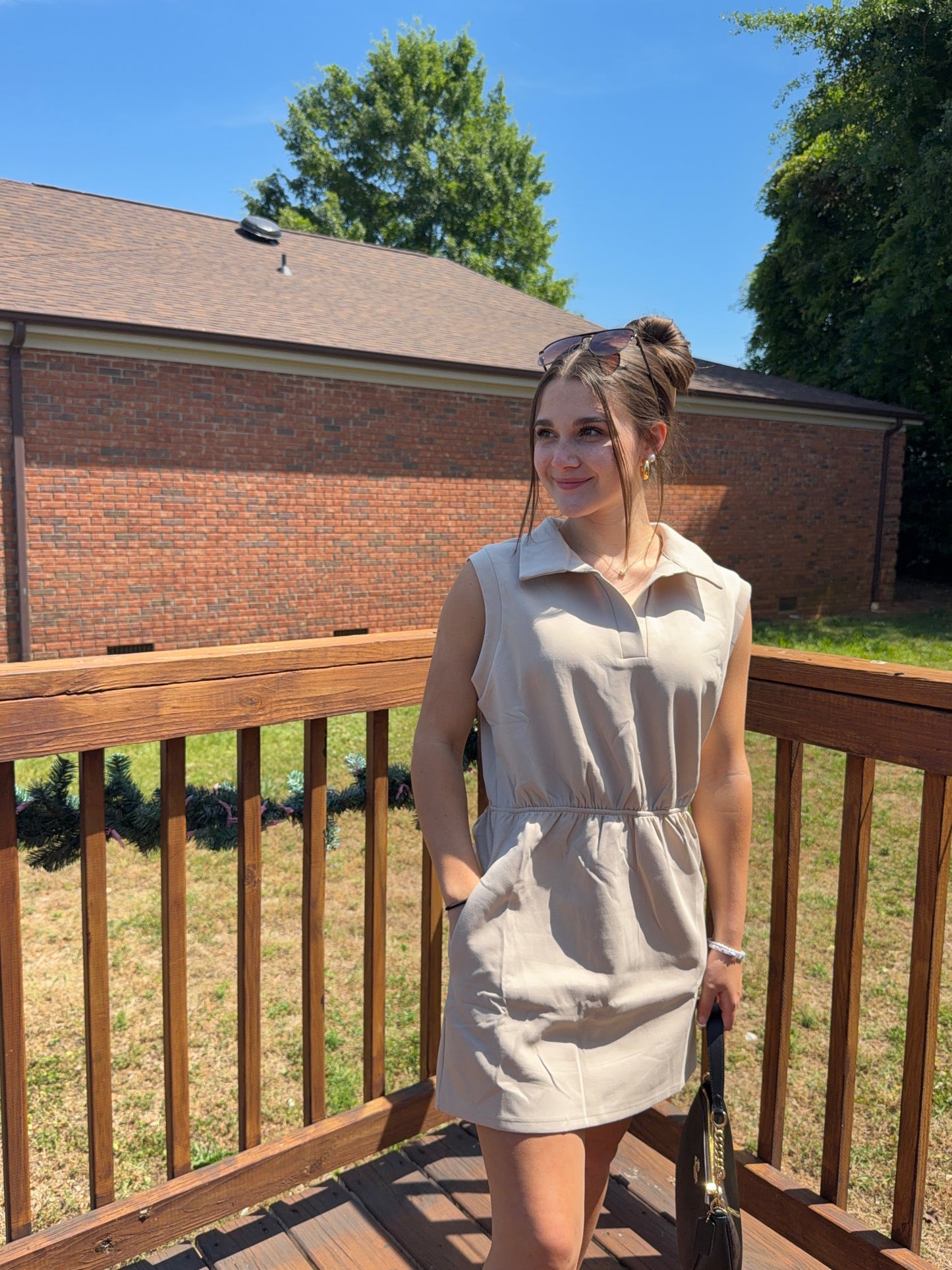 Women's Sleeveless Scuba Polo Dress with Pockets