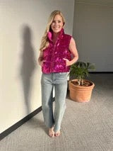 Pink Sequin Zipper Vest