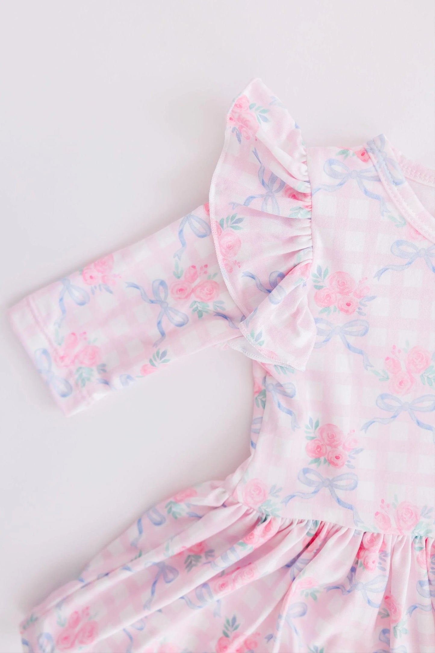 Ribbons & Roses 3/4 Sleeve Flutter Twirl Bodysuit leotard