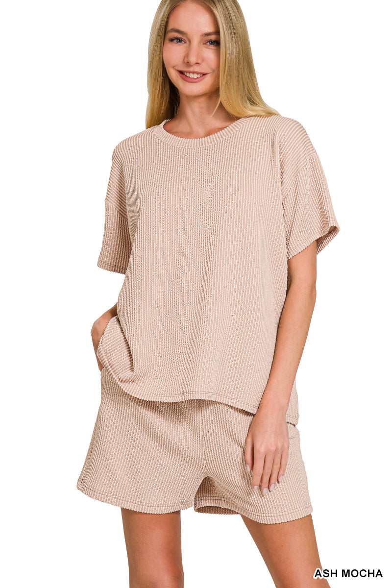 CORDED RIB SHORT SLEEVE TEE & SHORT PANTS SET