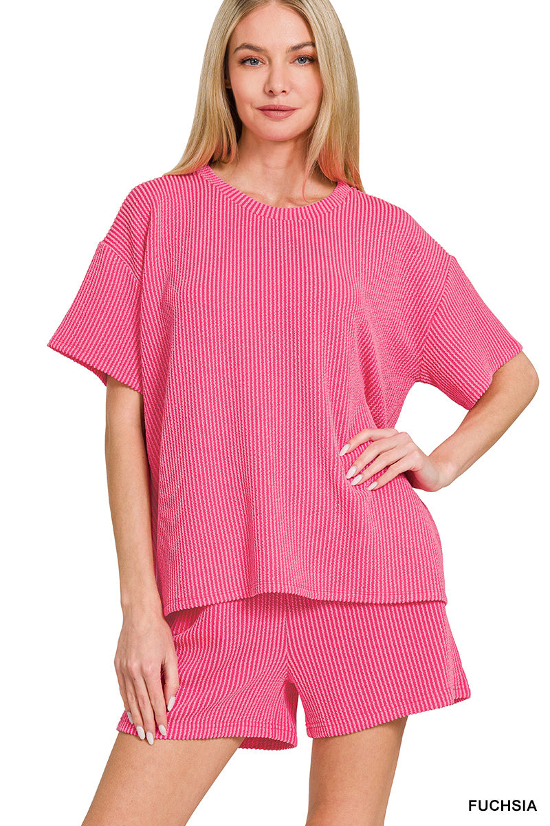 CORDED RIB SHORT SLEEVE TEE & SHORT PANTS SET