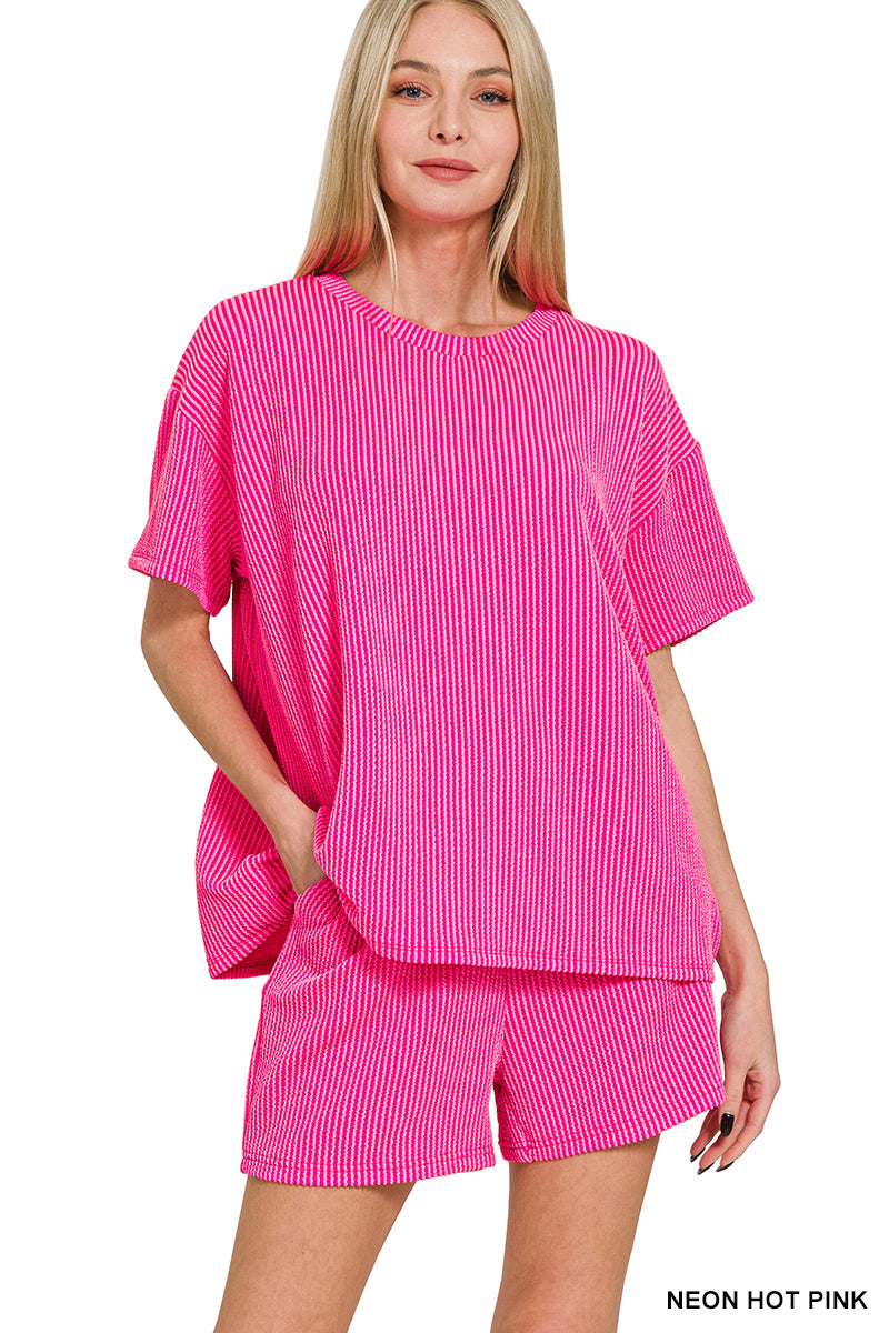 CORDED RIB SHORT SLEEVE TEE & SHORT PANTS SET
