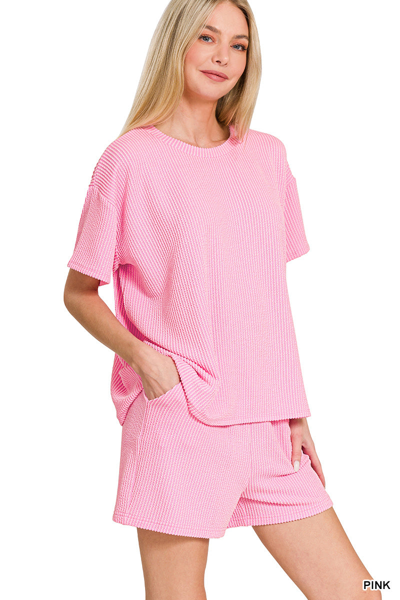 CORDED RIB SHORT SLEEVE TEE & SHORT PANTS SET