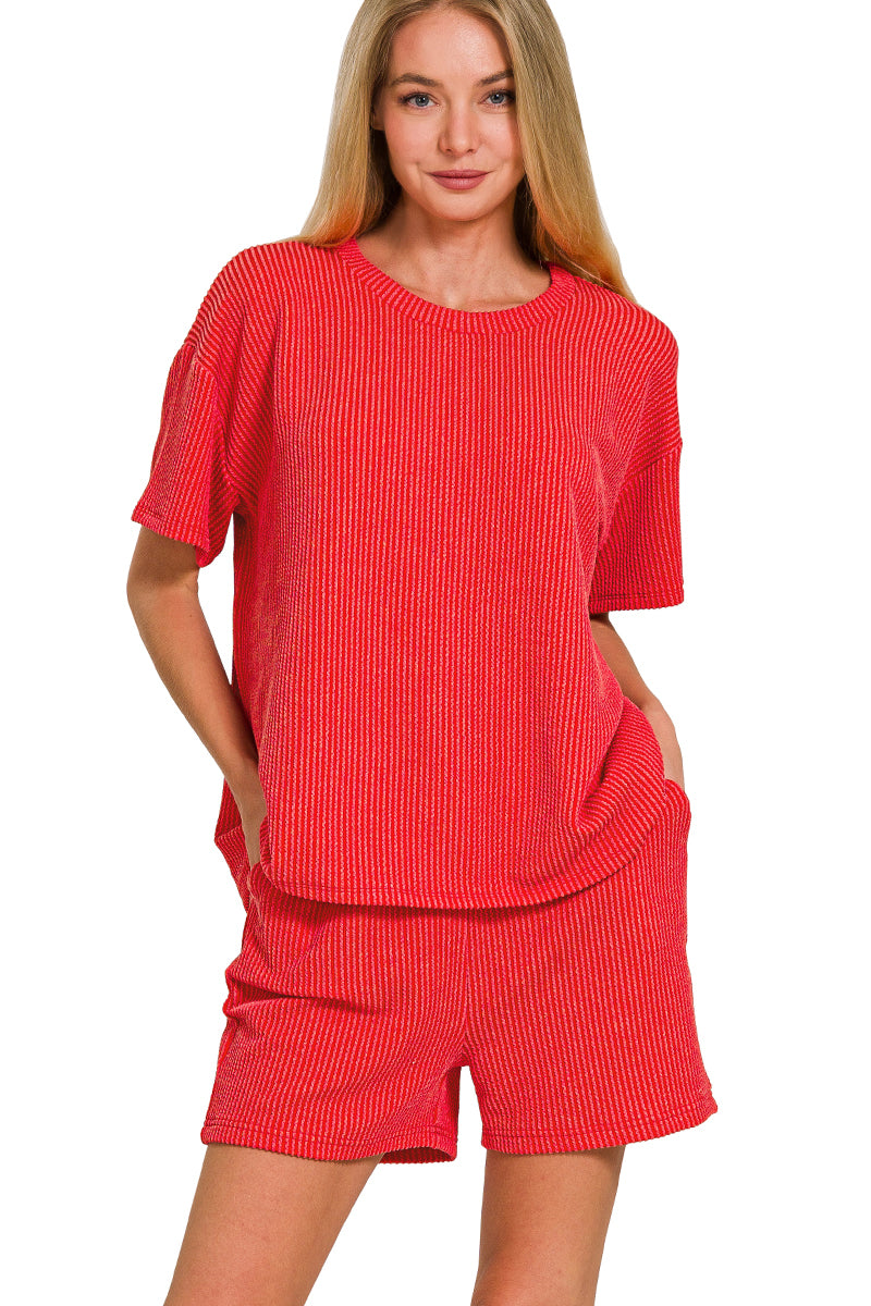 CORDED RIB SHORT SLEEVE TEE & SHORT PANTS SET