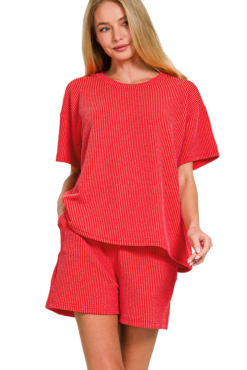 CORDED RIB SHORT SLEEVE TEE & SHORT PANTS SET