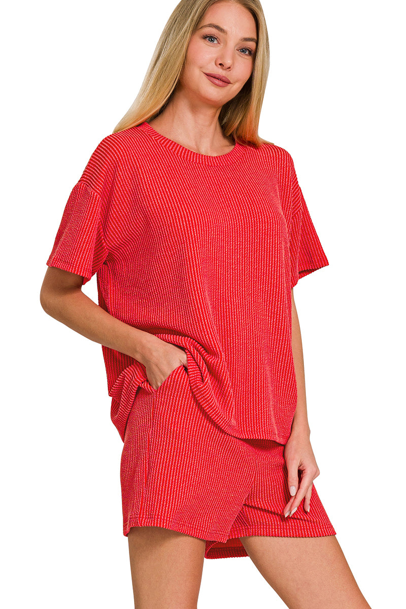 CORDED RIB SHORT SLEEVE TEE & SHORT PANTS SET
