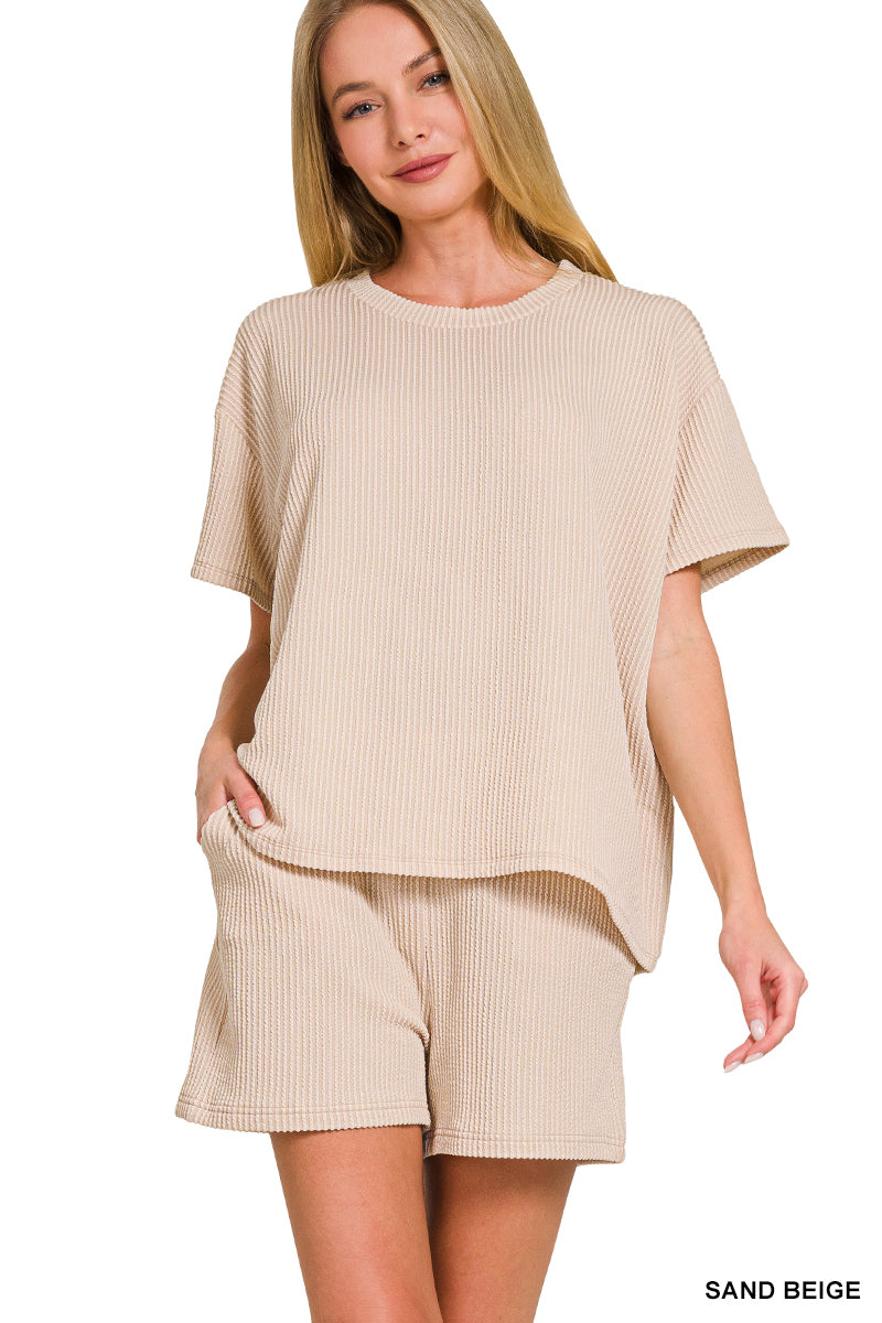 CORDED RIB SHORT SLEEVE TEE & SHORT PANTS SET