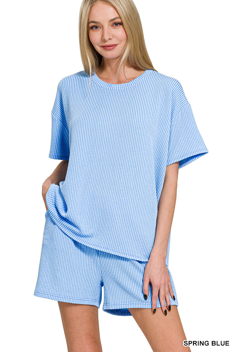 CORDED RIB SHORT SLEEVE TEE & SHORT PANTS SET