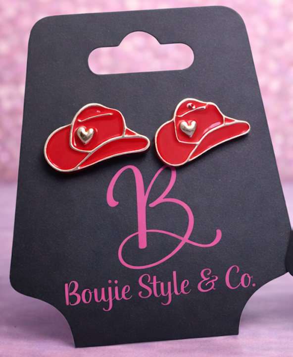 Rodeo Sweetheart Cowgirl Hat Stud Earrings