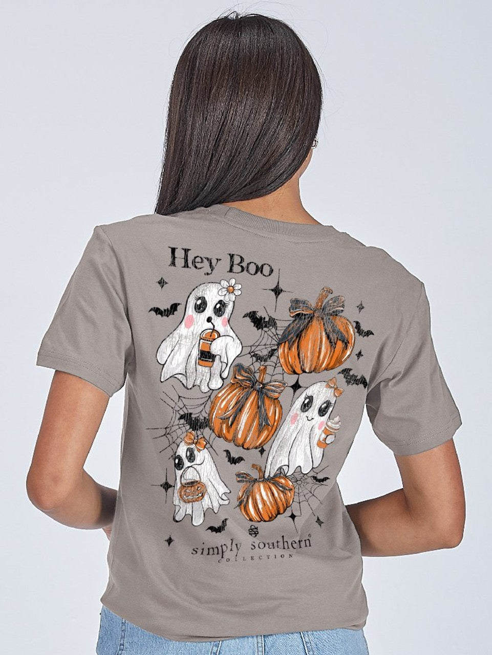 Short Sleeve "Hey Boo" Ghosts and Pumpkins T-Shirt