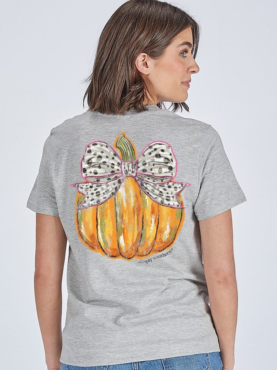 Short Sleeve Bow Pumpkin T-Shirt