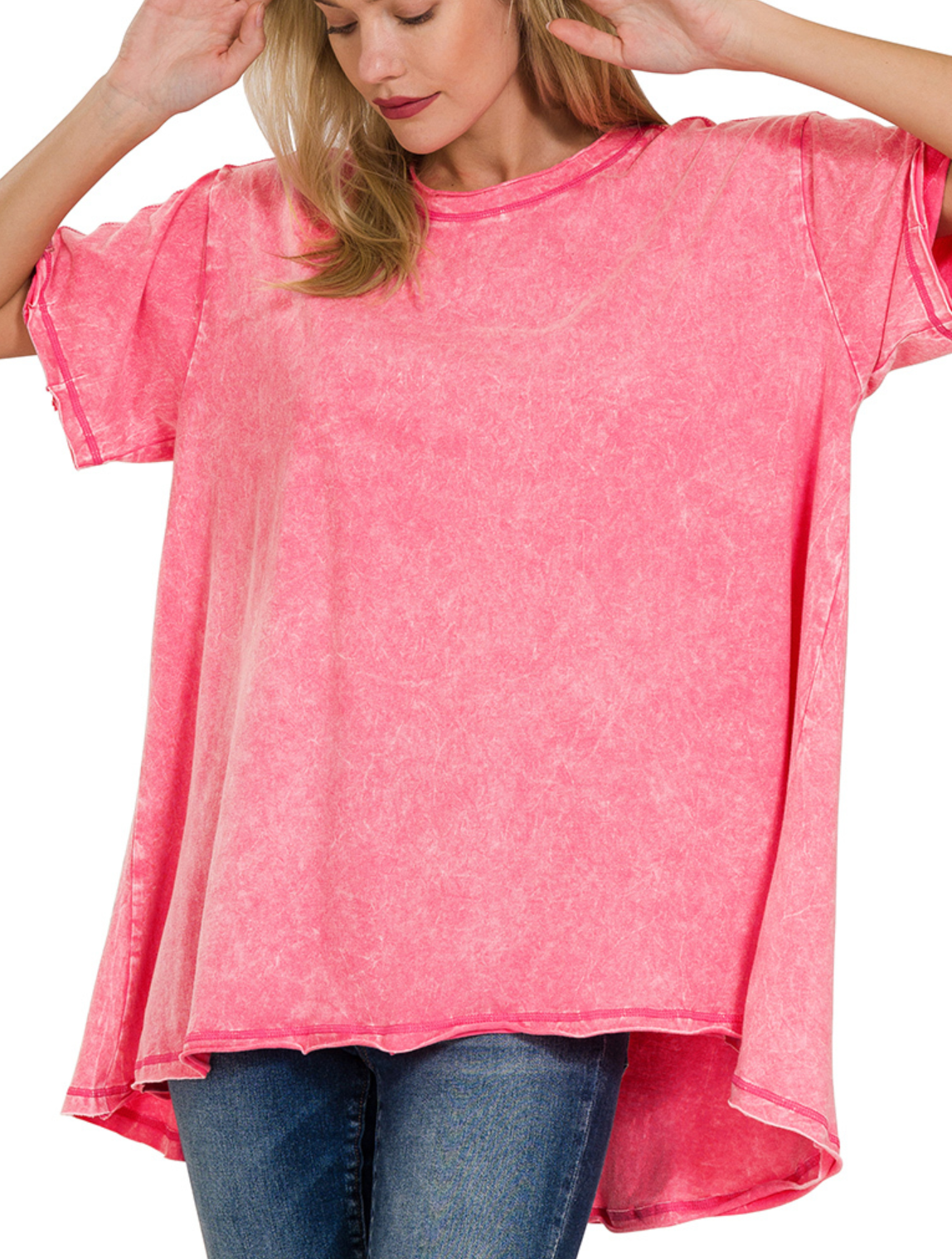 Crinkle wash drop shoulder oversized top
