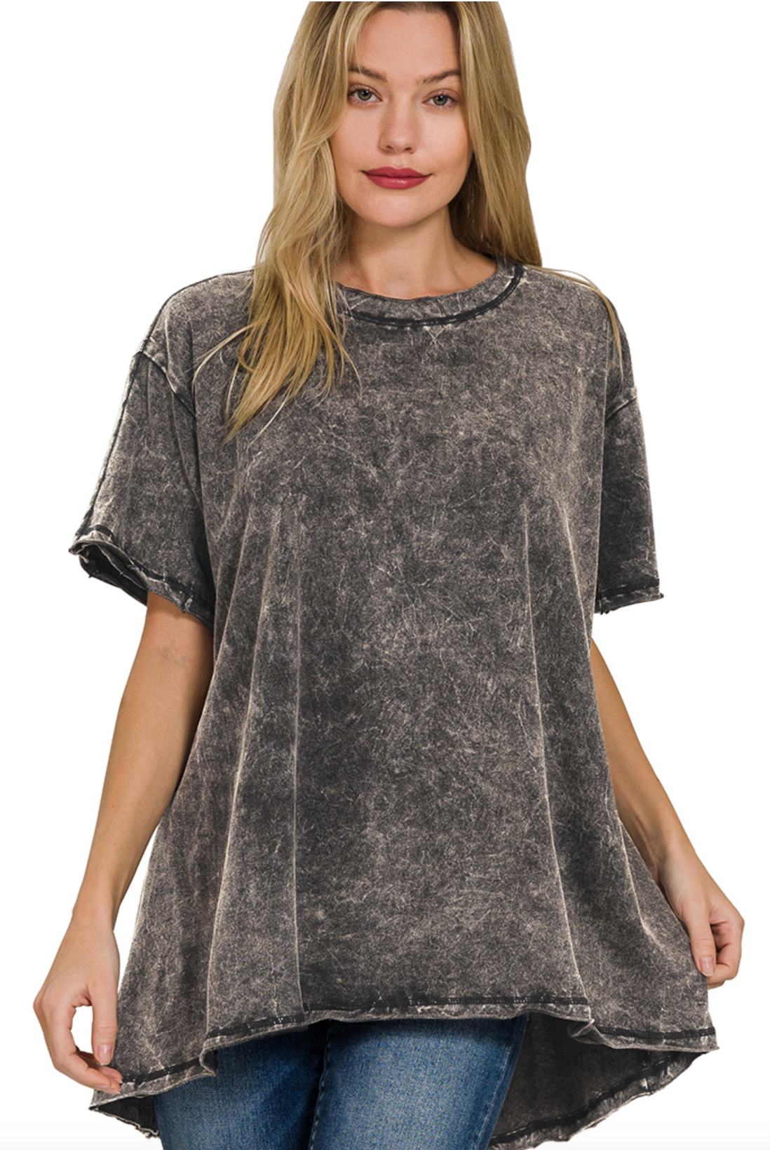 Crinkle wash drop shoulder oversized top