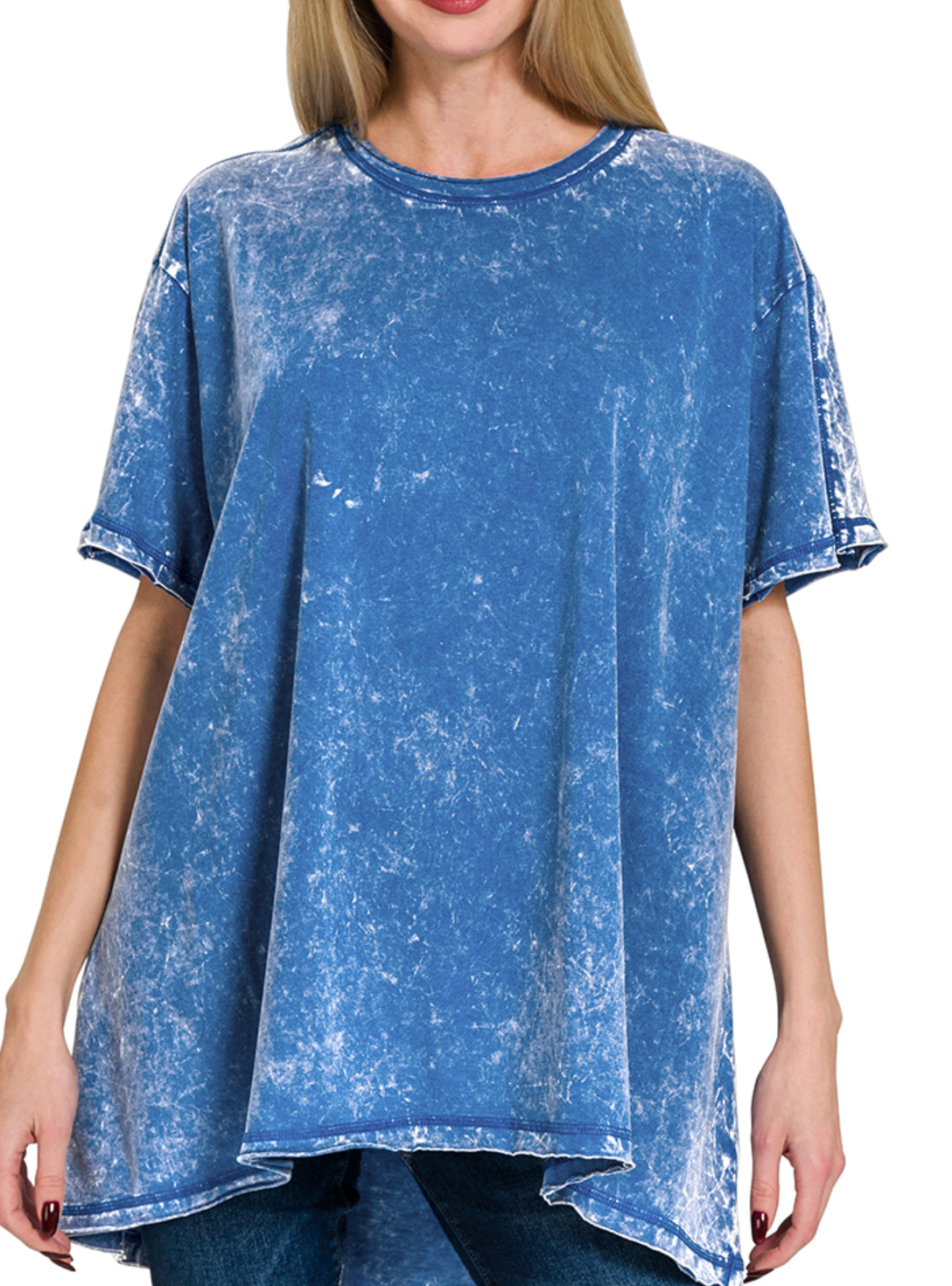 Crinkle wash drop shoulder oversized top