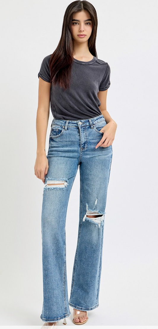 RISEN High Rise-Wide Legged-Ripped Jeans Plus