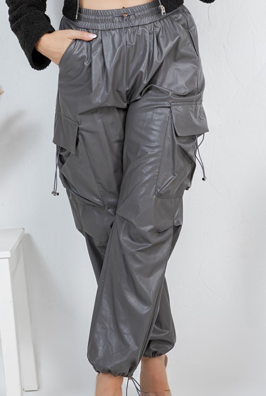 Faux Leather Cargo Pants