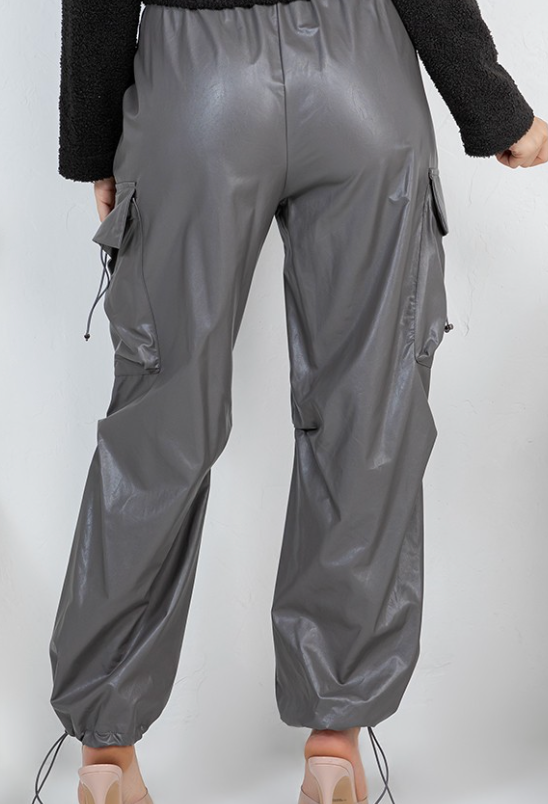 Faux Leather Cargo Pants