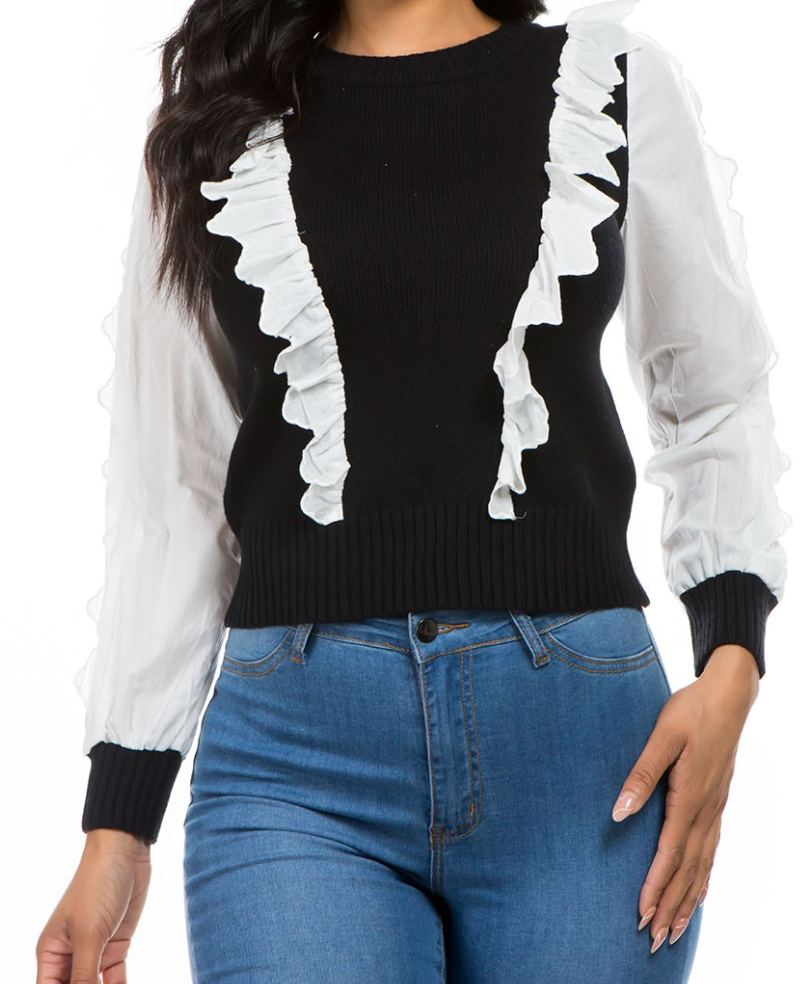 Knit Sweater with Ruffle