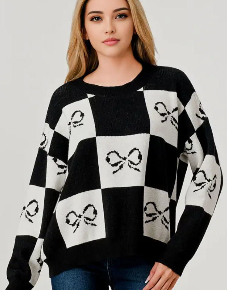 Checkered Bow sweater Top