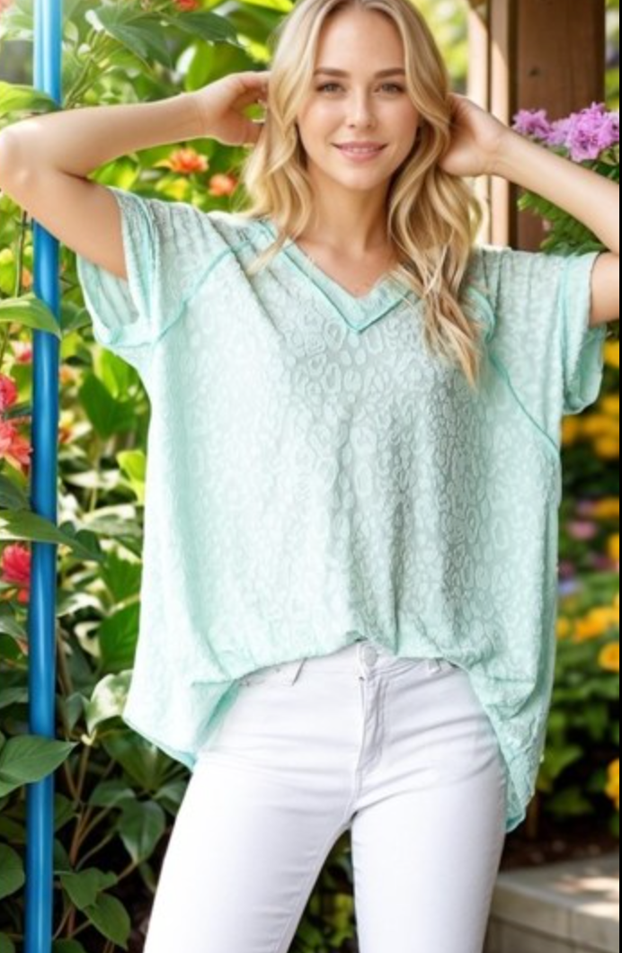 Minty Breeze Textured V-Neck Top