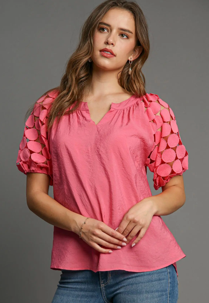 The Solène Split-Neck Bubble Sleeve Top