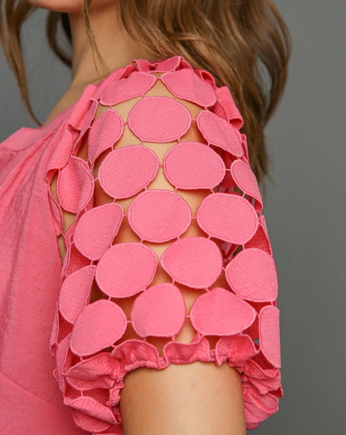 The Solène Split-Neck Bubble Sleeve Top