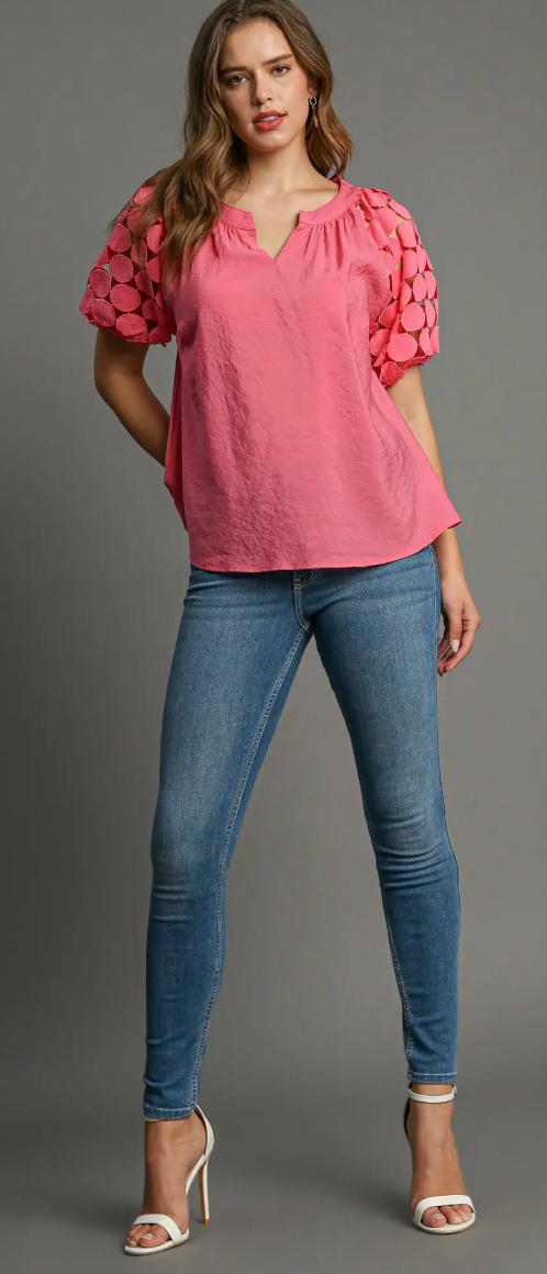 The Solène Split-Neck Bubble Sleeve Top