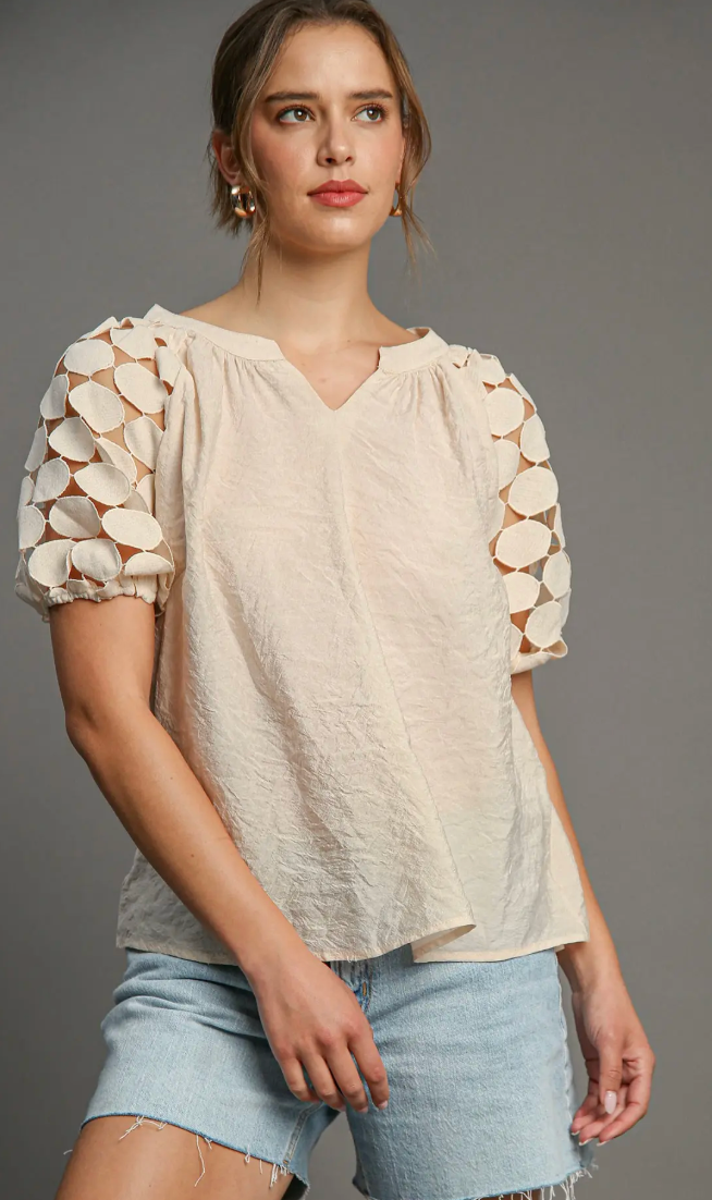 The Solène Split-Neck Bubble Sleeve Top