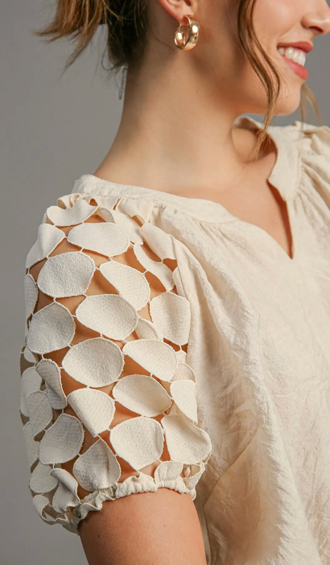 The Solène Split-Neck Bubble Sleeve Top