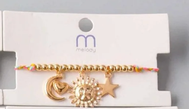 Gold Beaded Celestial Charm Bracelet | Sun, Moon & Star Adjustable Cord Bracelet