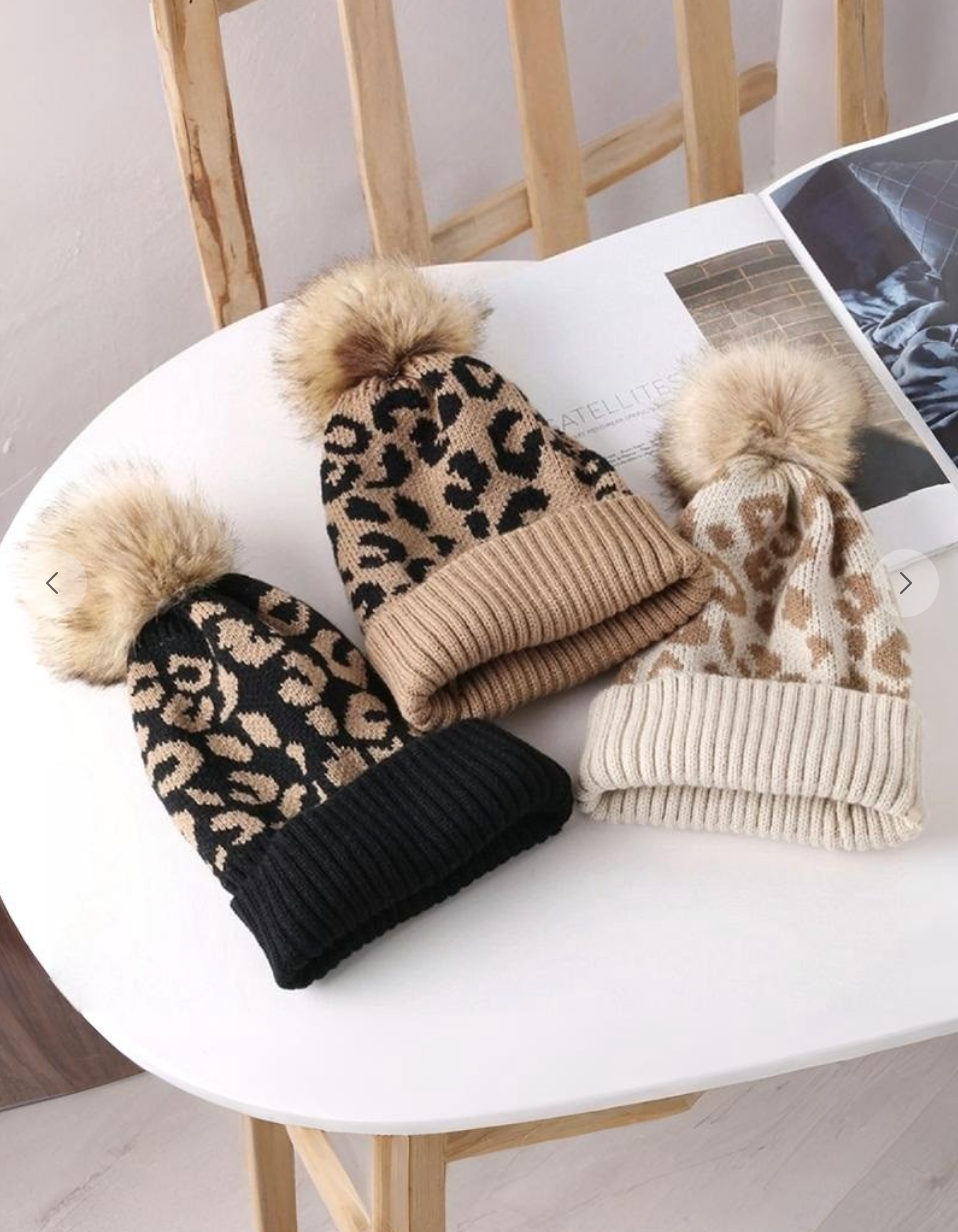 Leopard Pom Pom Beanie