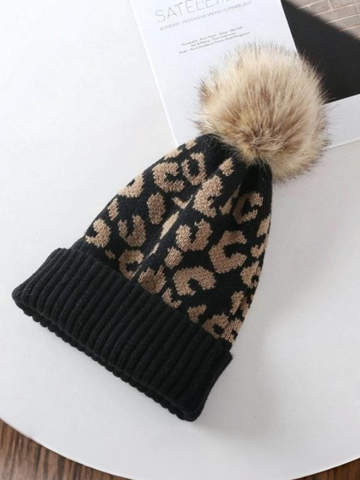 Leopard Pom Pom Beanie