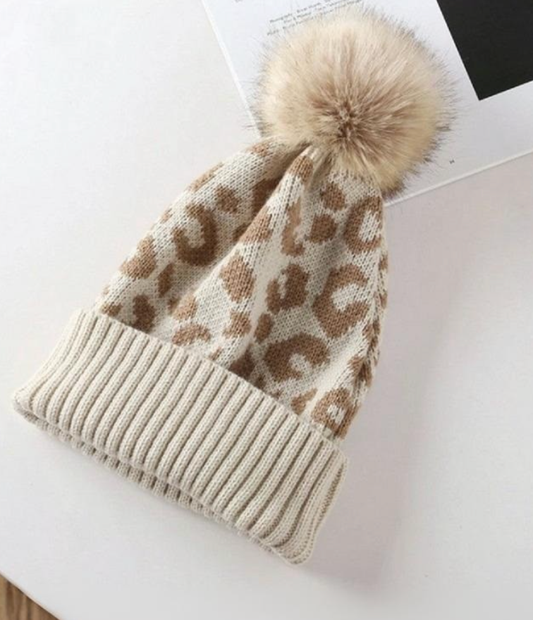 Leopard Pom Pom Beanie