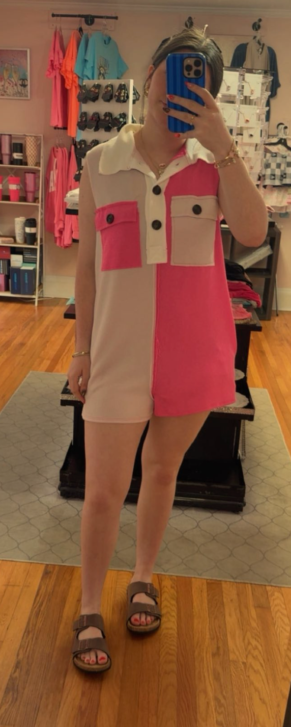 Sleeveless Color-Block collared Romper