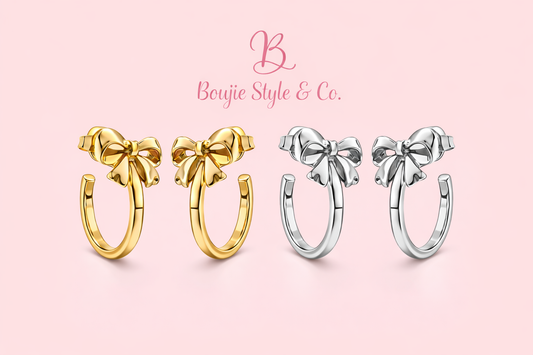 Small Hoop Earrings with Coquette Bow Accent