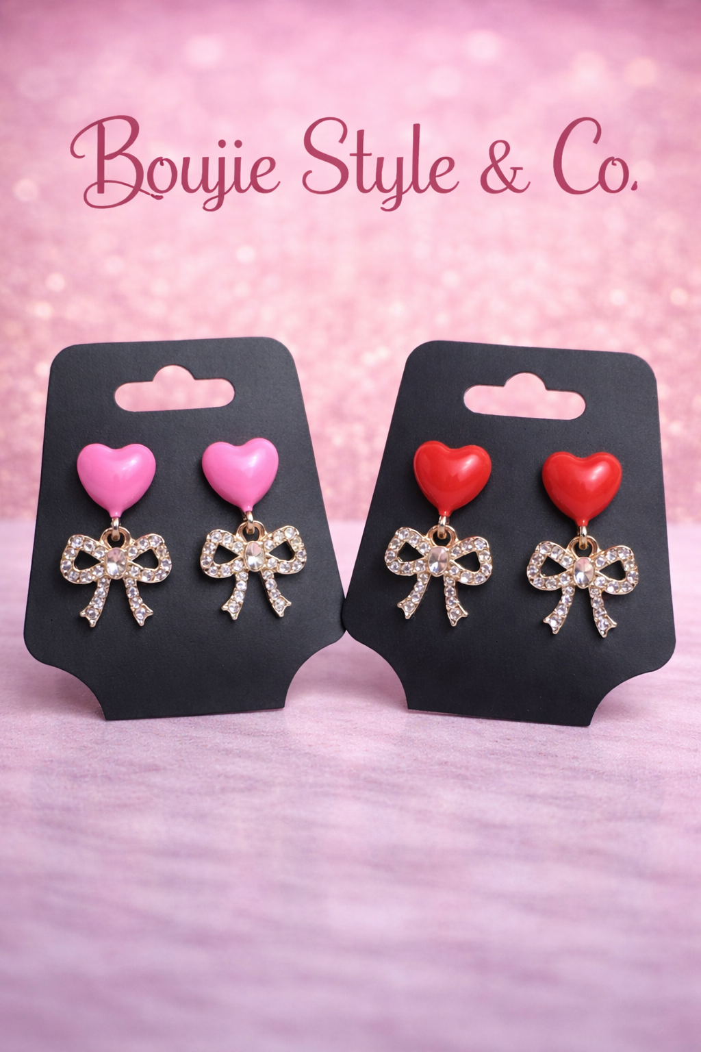 Sweetheart Sparkle Bow Drop Earrings