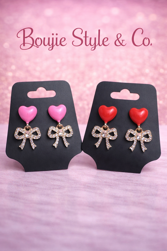 Sweetheart Sparkle Bow Drop Earrings