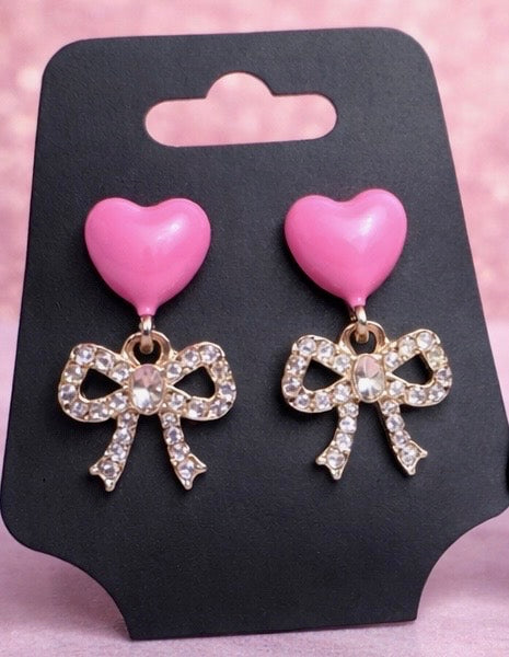 Sweetheart Sparkle Bow Drop Earrings