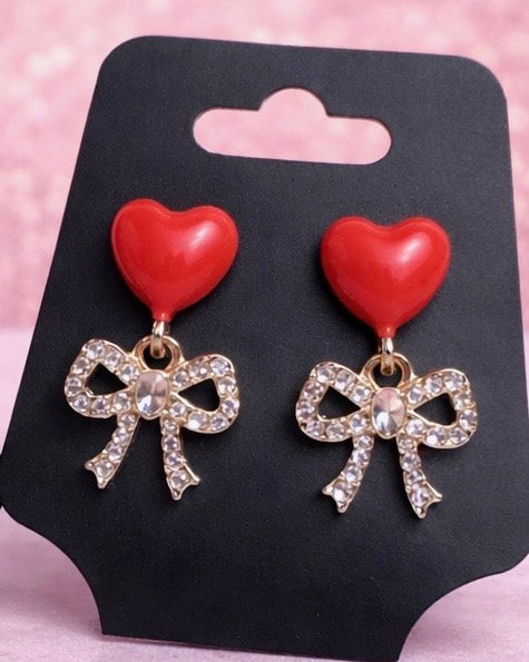 Sweetheart Sparkle Bow Drop Earrings