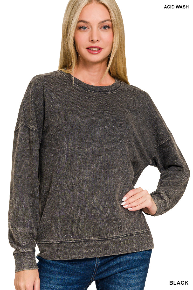 Terry Washed Pullover Sweatshirt
