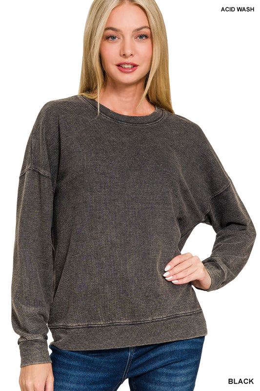 Terry Washed Pullover Sweatshirt