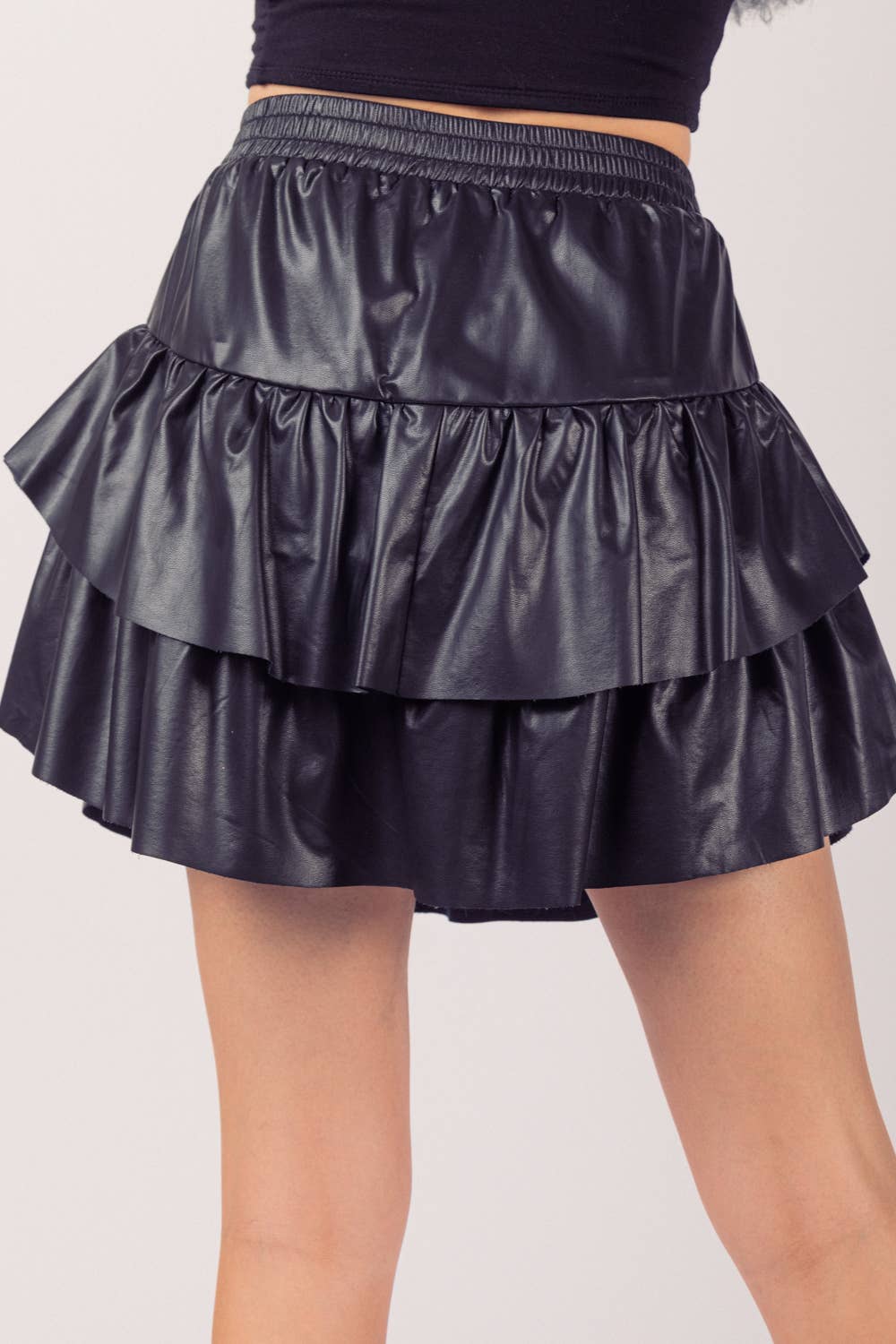Very J Tiered Leather Skirt