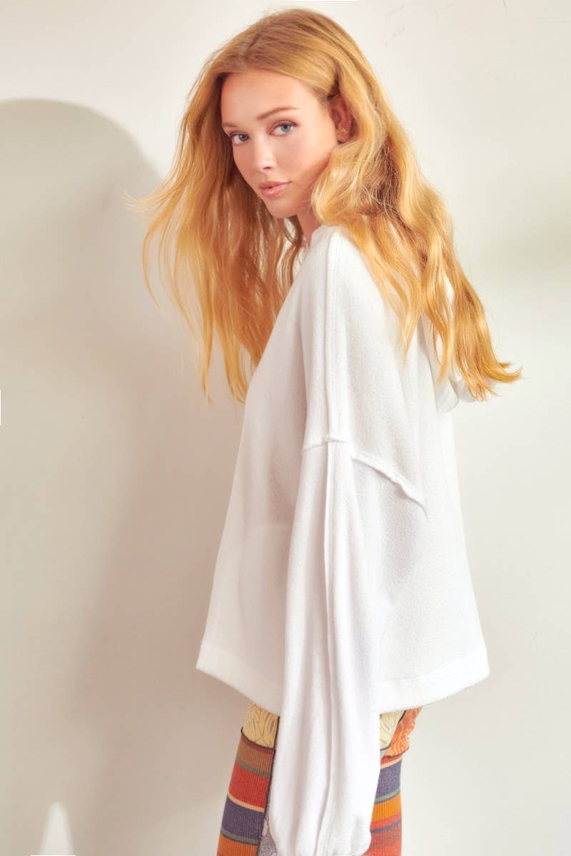Raw Edge Details Oversize Hoodie Top
