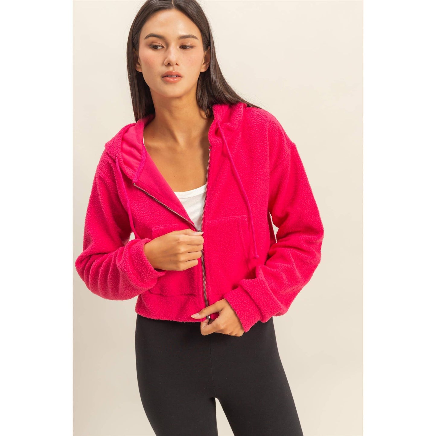 HYFVE - Sherpa Cropped Zip Up Hoodie